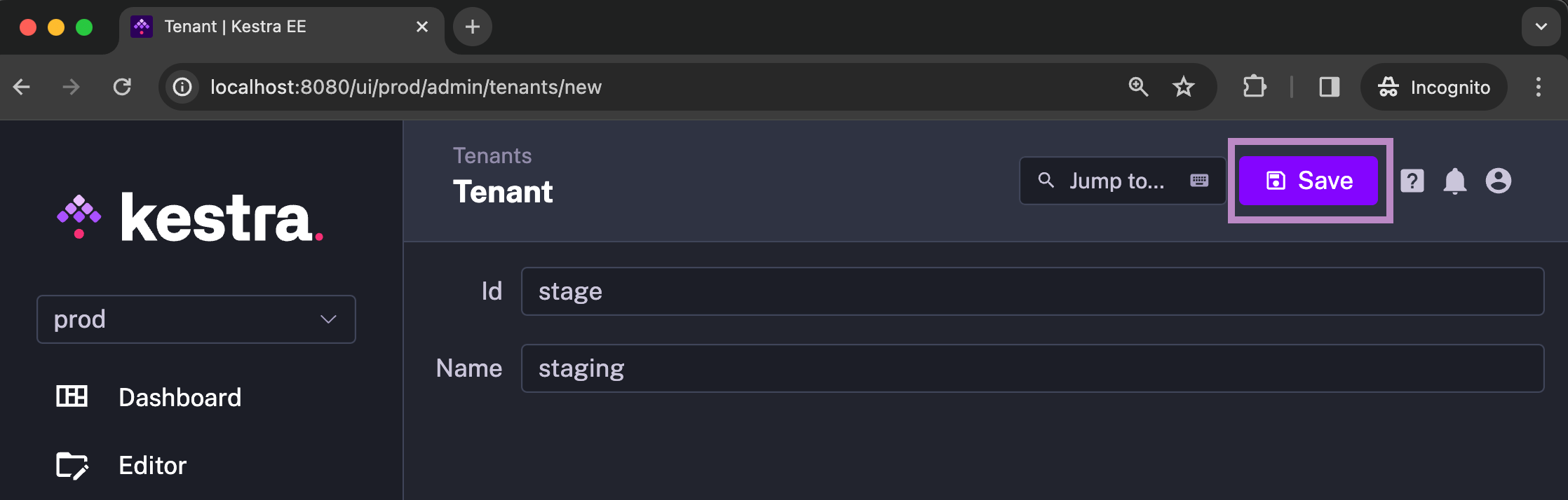 create tenant from the UI